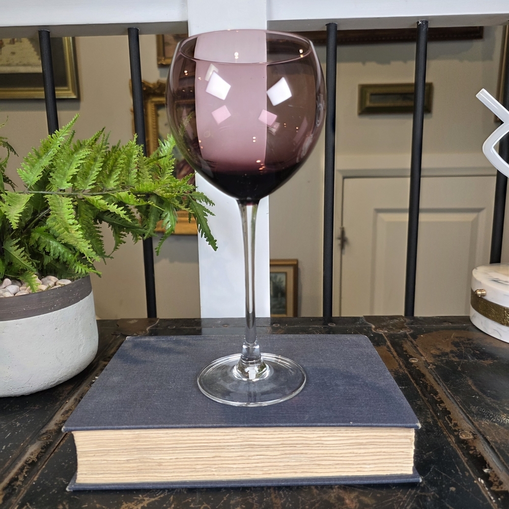 Extra Large Amethyst Wine Glass Goblet Novelty Display Vase 11" Tall Clear Stem